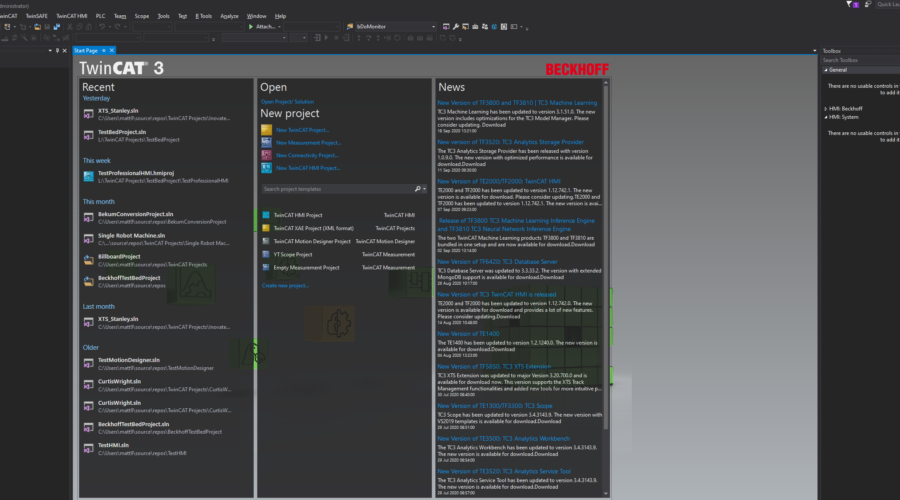 Visual Studio New Project Page
